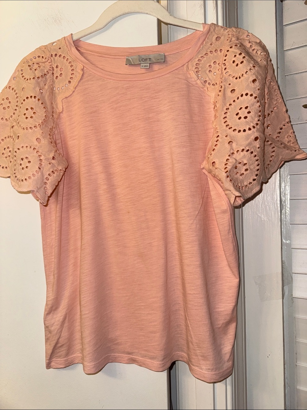 LOFT Blush Pink Eyelet Short Sleeve Tee